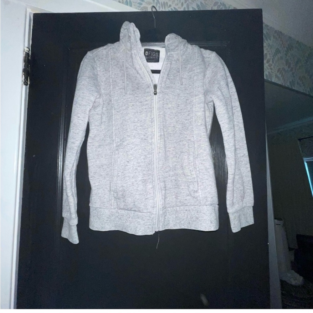 Gray Zip-Up Hoodie Figs